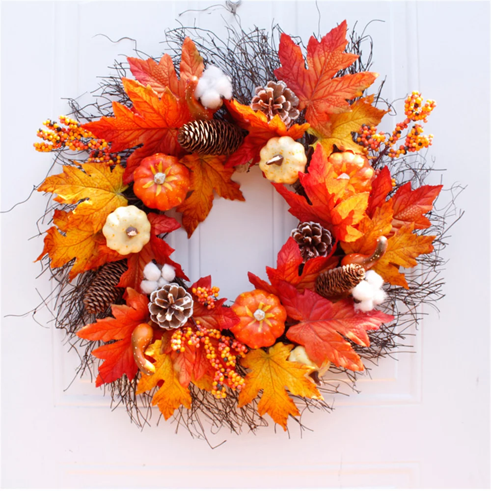 

Fall Wreaths for Front Door 45/40cm Autumn Wreath with Berry Pumpkin, Maple Leaves, Thanksgiving Harvest Festival Decorations
