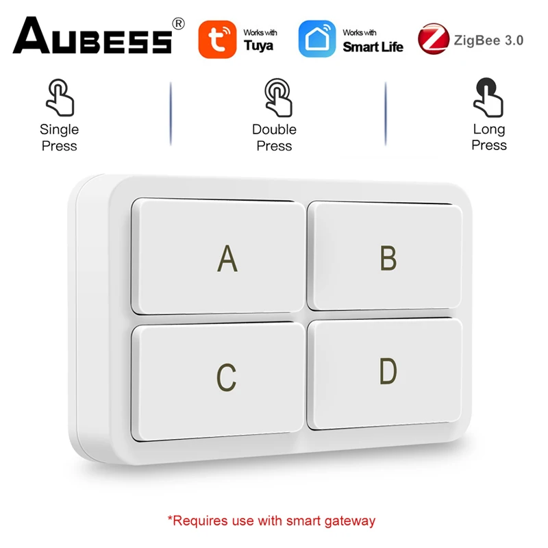 

Tuya ZigBee Smart Wireless Button Switch Scene 2 Gang 12 Scene Modes Smart Life App Remote Control Work with Zigbee Gateway