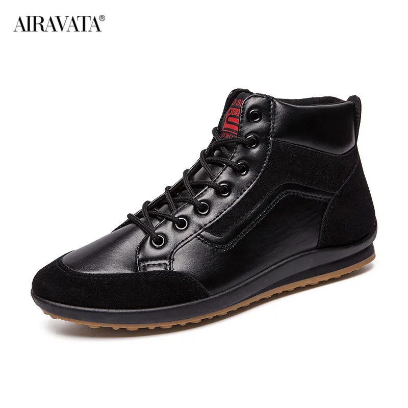 Fashion Men PU Leather Boots Male Casual All Matching Spring Autumn Lace Up High Top Casual Flat Shoes Cool Leisure Ankle Boots