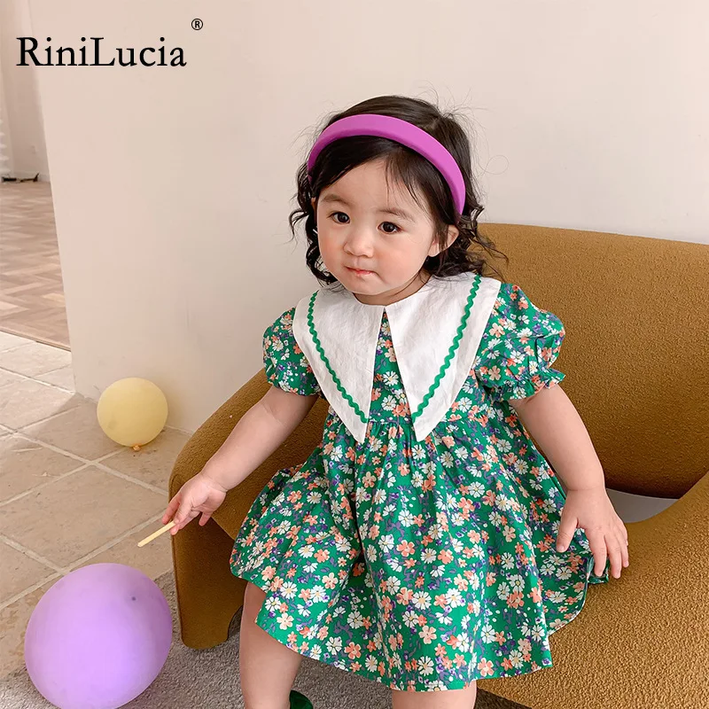

RiniLucia Summer Newborn Baby Clothes Infant Girl Clothes Korean Cute Print Short Sleeve Cotton Beach Dress Princess Dresses