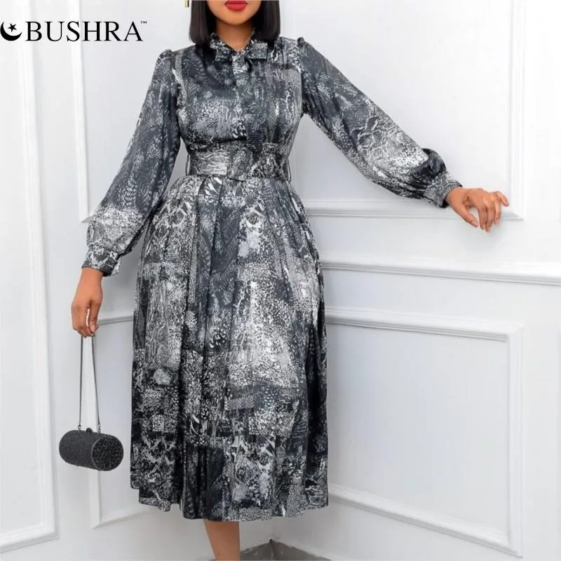 

BUSHR Belted Cross-border New Long Sleeve High Waist Printed Oversize Banquet Foreign Trade Dress In Spring 2022 Dropshopping