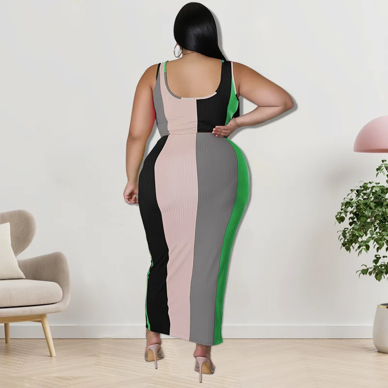 Plus Size Women 5xl Sets Ribbed Patchwork Bandage Tops And Dresses 2022 Summer Fashion Two Piece Set Lady Luxury Wholesale Cloth