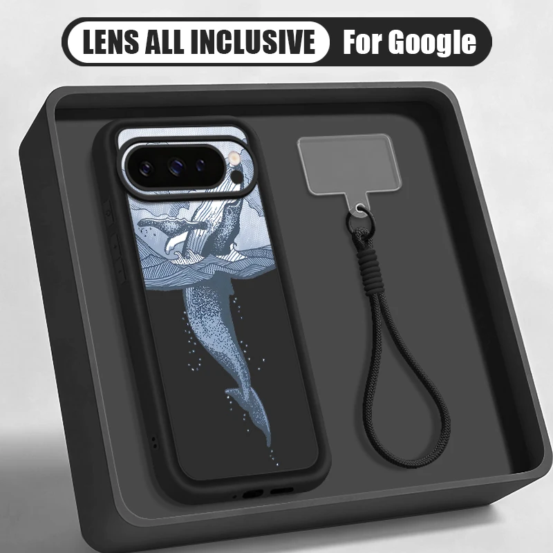 Фото Чехол-ремешок с принтом китов-горбатиков для Google Pixel 10 9 8 7 Pro 9A 8A 7A Pixel 9 10 Pro XL, мягкий силиконовый чехол для телефона №1