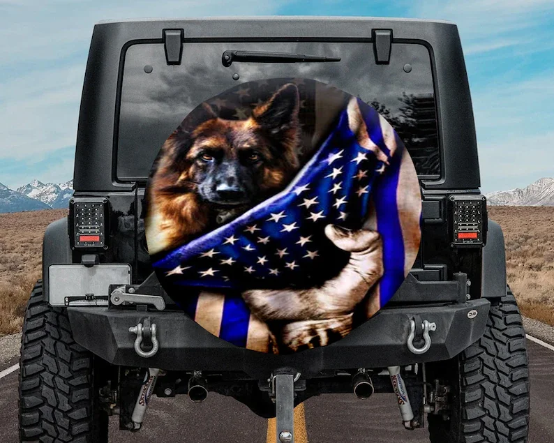 

Полицейская собака, американский флаг, запасная крышка для шин, накладка с американским флагом для джипа, аксессуары для полицейских автомобилей, резервное копирование