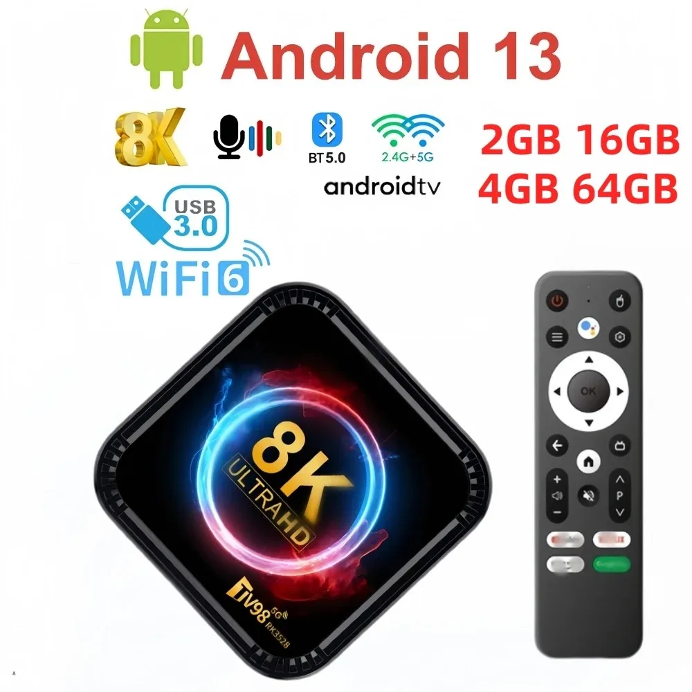 ТВ-приставка Android 13 USB3.0 WIFI6 ATV 8K RK3528 четырехъядерный процессор 2 4 ГГц и телефон
