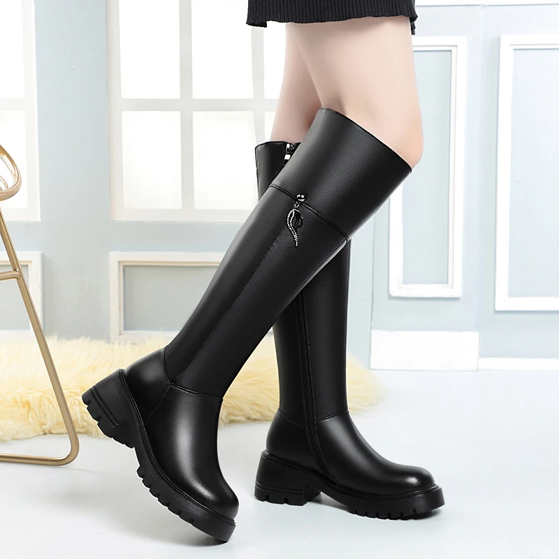 AIYUQI Women's Over The Knee Boots 2023 New Genuine Leather Winter Boots Women Wool Heel Platform Women's Boots