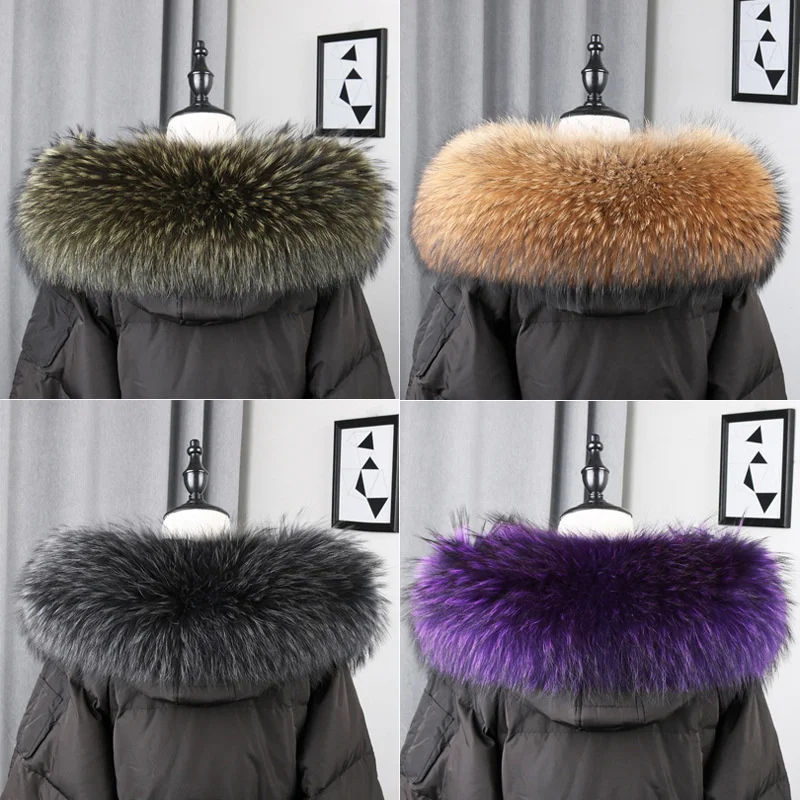 100% Real Natural Raccoon Fur Scarf Women Winter Fashion Luxury Warm High Quality Fur Collar For Coat Strip Hooded Large Shawl