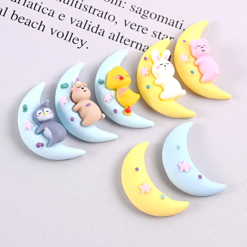 

10pcs Cartoon Kawaii Resin Animal Moon Series Flatback Cabochons Scrapbooking Accessories Mini Figurine Miniature Charm Supplies