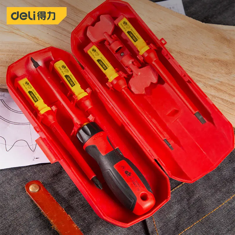 

Deli 7Pcs Replaceable Insulated Screwdrivers Set with Magnetic Slotted Phillips Bits Electrician Screwdrivers Repair Hand Tools
