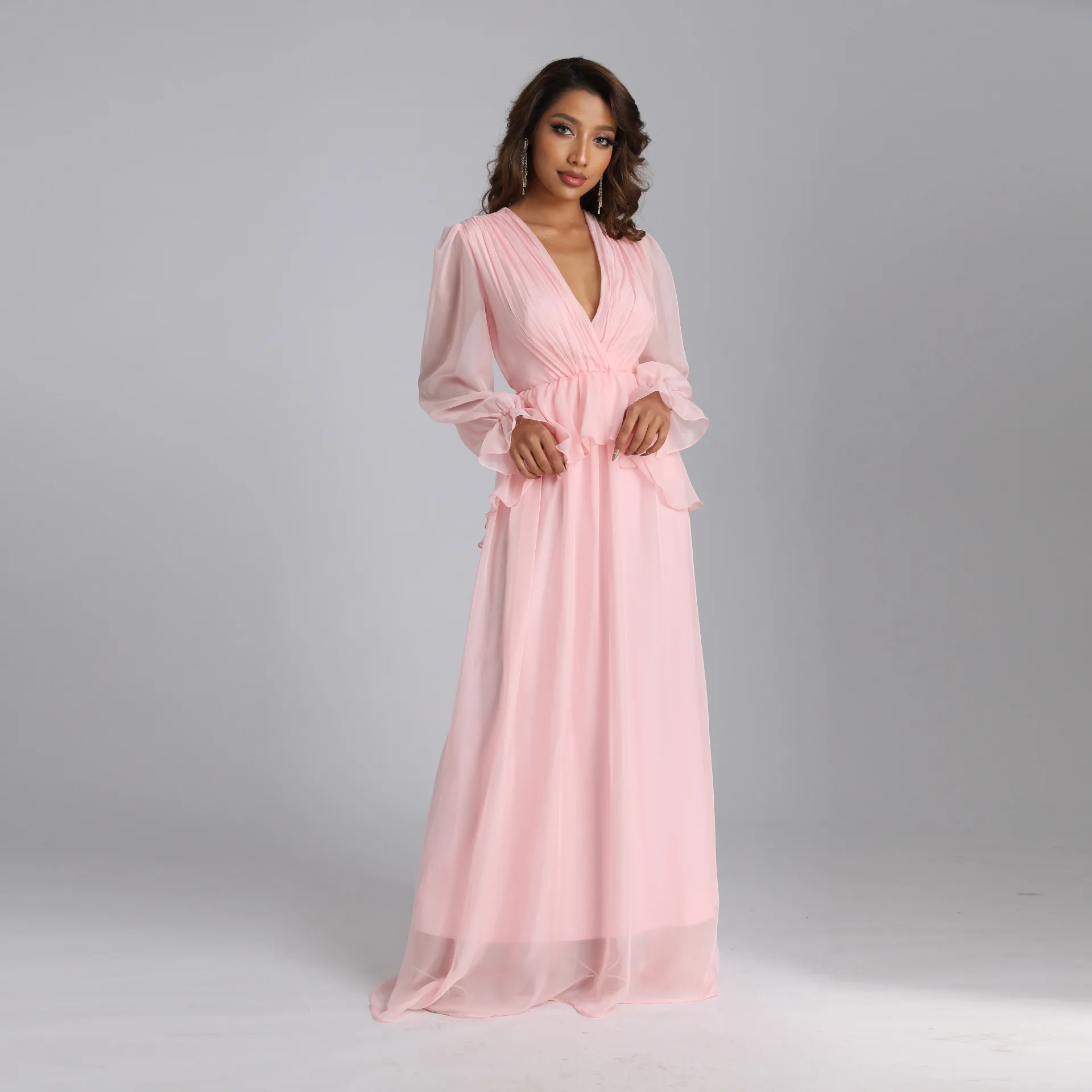 Robe Femme Musulmane 2022 New Solid Pleated Dress Middle East Elegant Muslim Dress Abayas For Women Turkish Evening Dresses