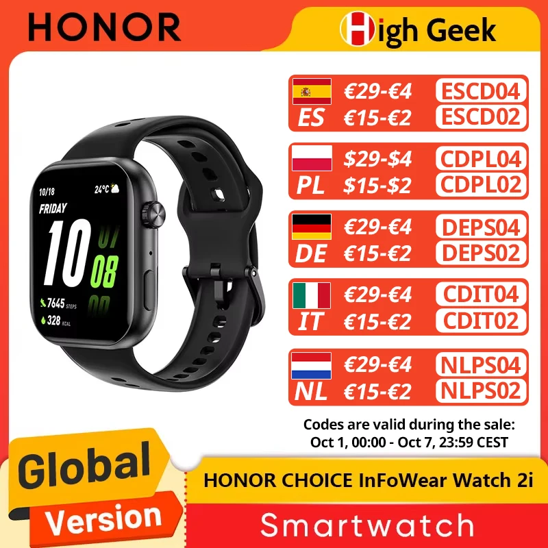Global Version HONOR CHOICE InFoWear Watch 2i Smartwatch 1.85inches AMOLED Screen All-Day Health Monitoring Bluetooth Call