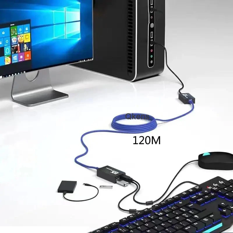 Фото 1 комплект, 4-портовый USB-удлинитель до 120 м через Ethernet-кабель CAT6, адаптер USB-концентратора для ноутбука, ПК, компьютера, клавиатуры, мыши, U-флэш-диска №5