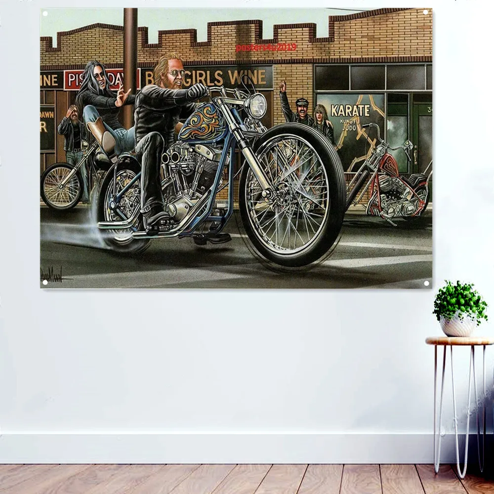 Плакат с принтом мотоциклетного гонщика в гангстерском стиле художественная