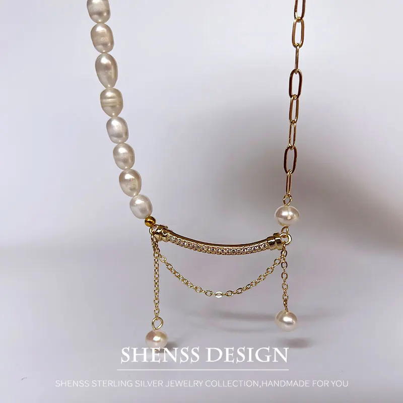 Ожерелье из натурального пресноводного жемчуга в форме риса ожерелье с медным