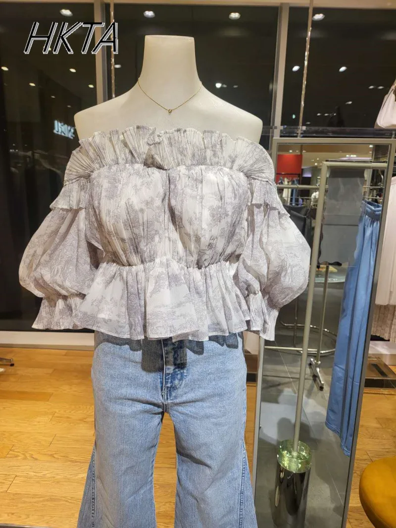 Японская S Pure Desire Wind Breast Wrap Fairy Shirt Sweet and Elegant Lotus Leaf Edge Dot Bubble Short Sleeve T Top Women