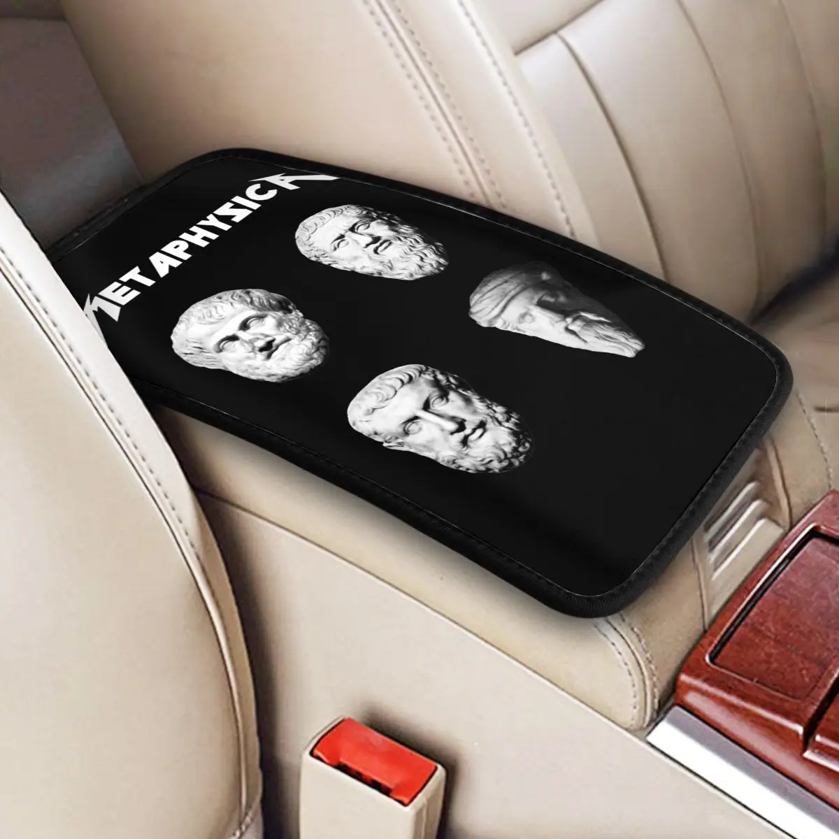 

Center Console Cover Pad Car Accessories Metaphysica Fun Metal Socrates Aristotle Car Armrest Cover Mat Storage Box Pad Cushion