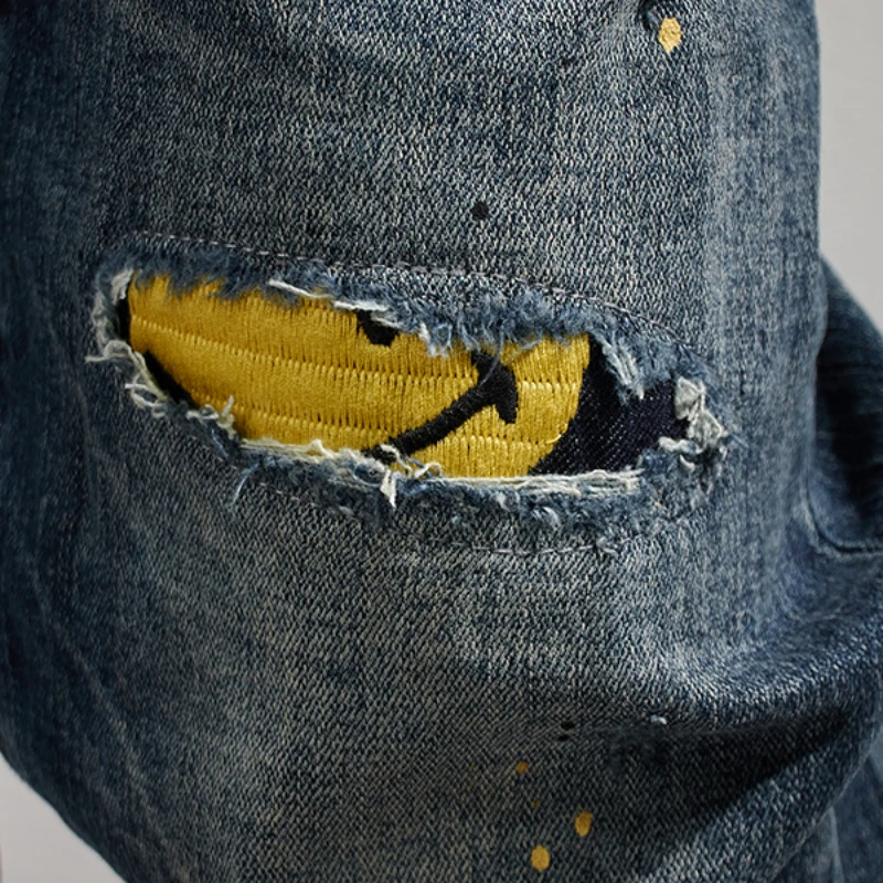 American Vintage Jeans Men's spring new trend straight pants patch old men's youth simple and versatile pants