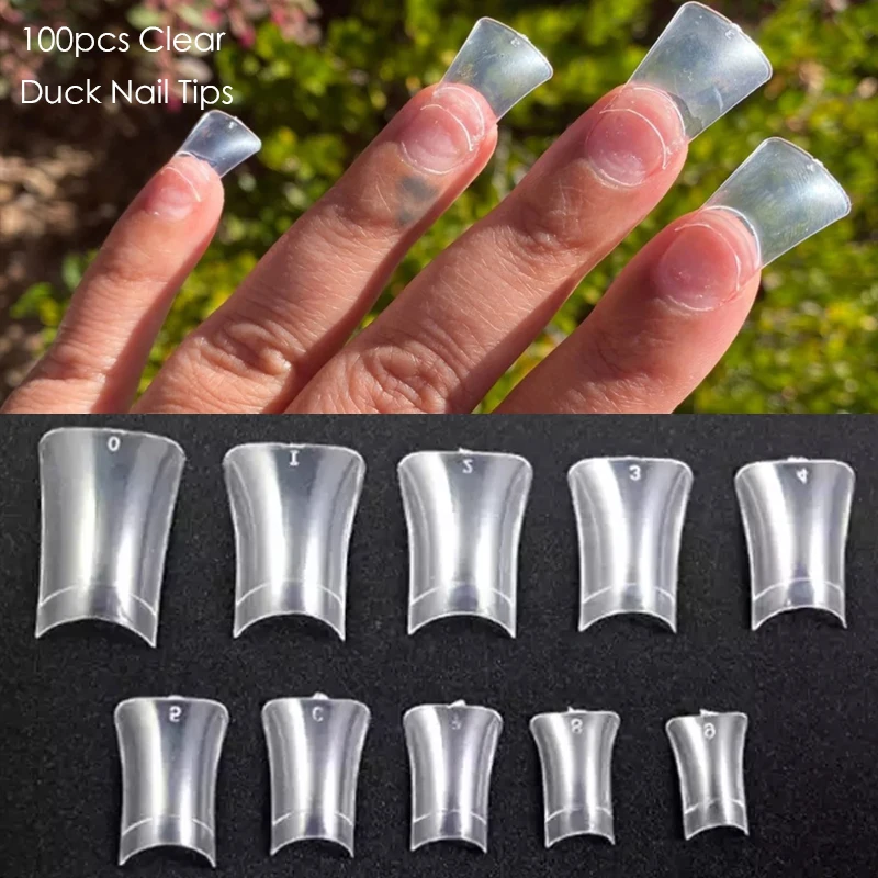 

100pcs Duck Feet Acrylic Nail Tips Duck Fan Flare Style False Nail French Tips Wide Nails Extension System Accessories Manicure