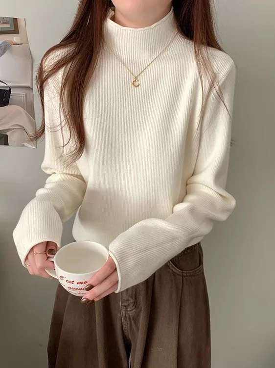 Корейская серия бархатный теплый утолщенный вязаный свитер с полувысоким