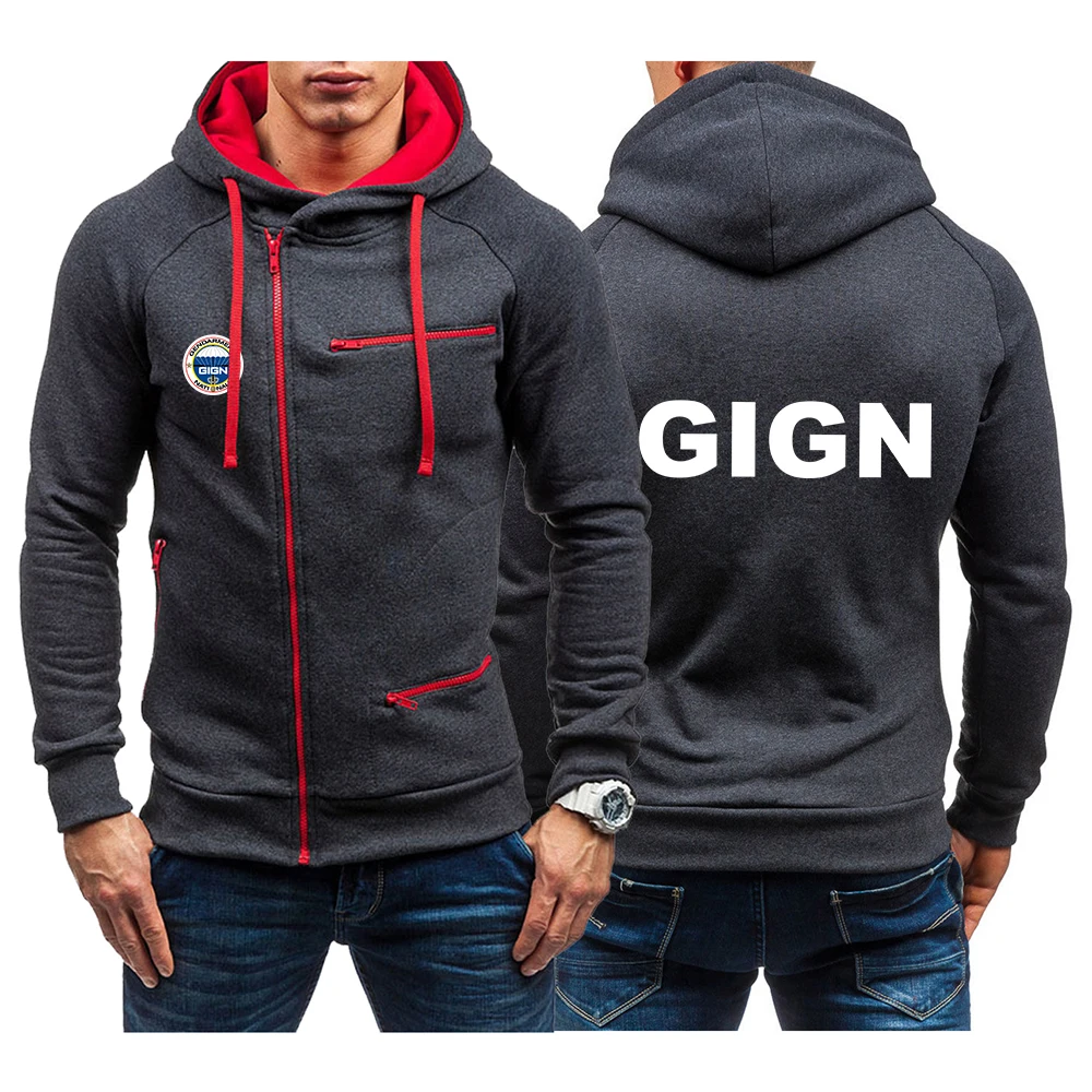 

France Gendarmerie GIGN New Spring ans Autumn Mens Hoodies Classic Fashion Long Sleeve Solid Color Padded Zipper Jacket