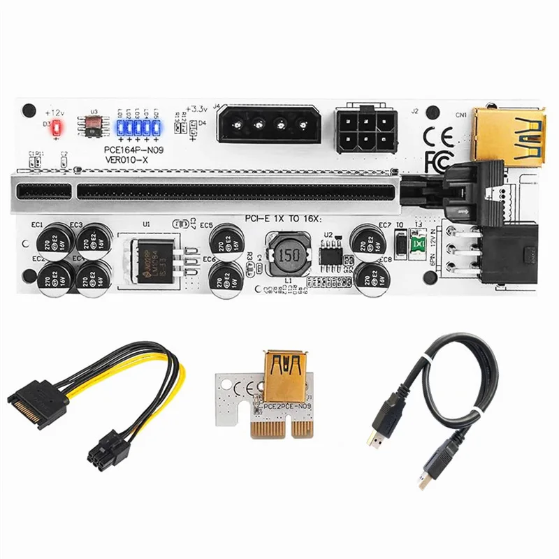 

RGeek Newest Riser Ver010 PCI-E Riser PCI Express 1X to 16X USB 3.0 Cable SATA to 6Pin Connector for Graphics Video Card Mining