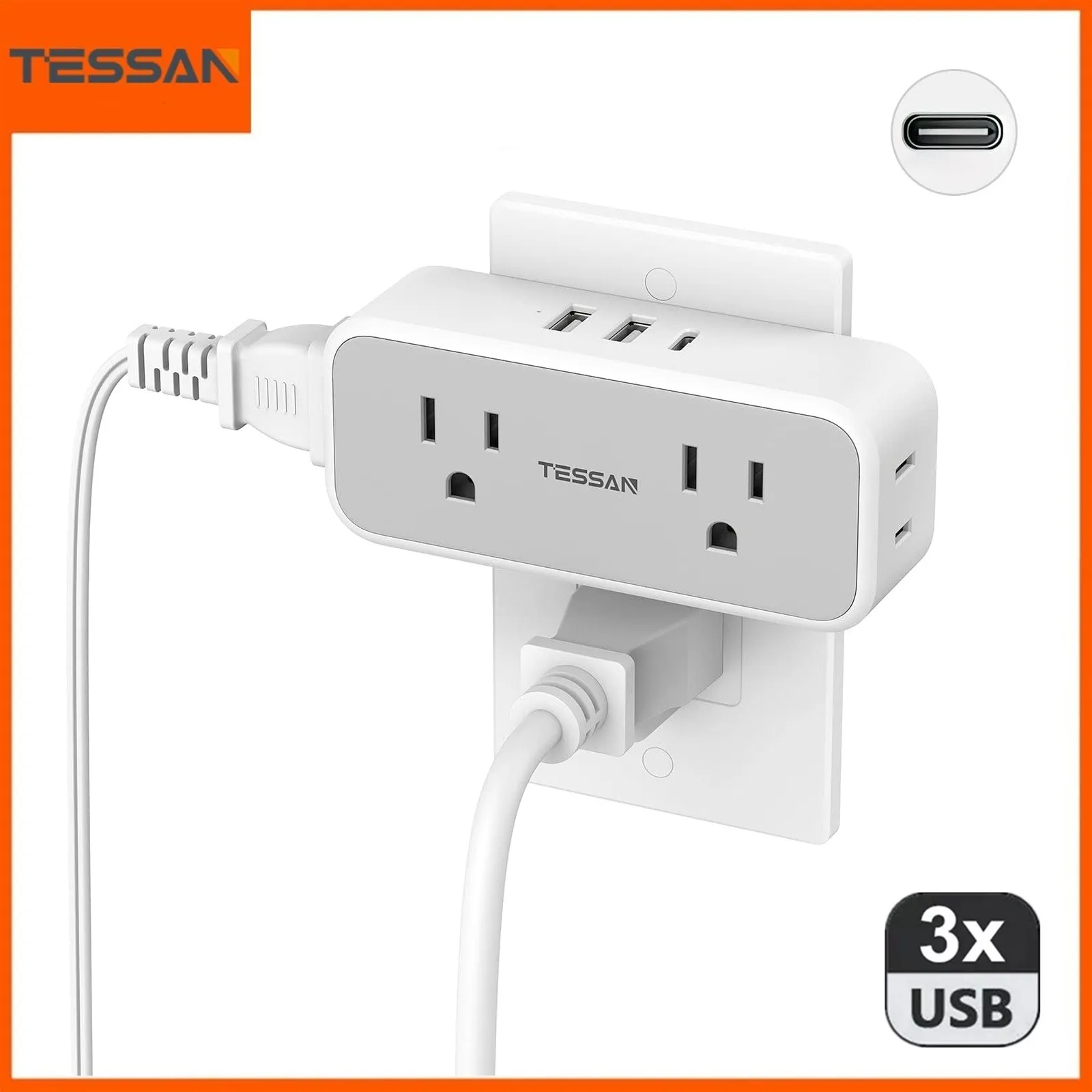 

TESSAN US Plug Multiple Outlet Extender with 4 AC Outlets +2 USB +1 Type C Port, Mini Wall Socket Power Adapter for Home, Travel