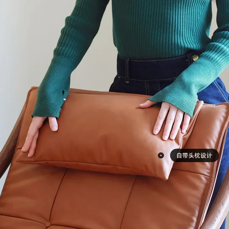 Скандинавское кожаное кресло-качалка из цельного дерева одиночный дизайнерский