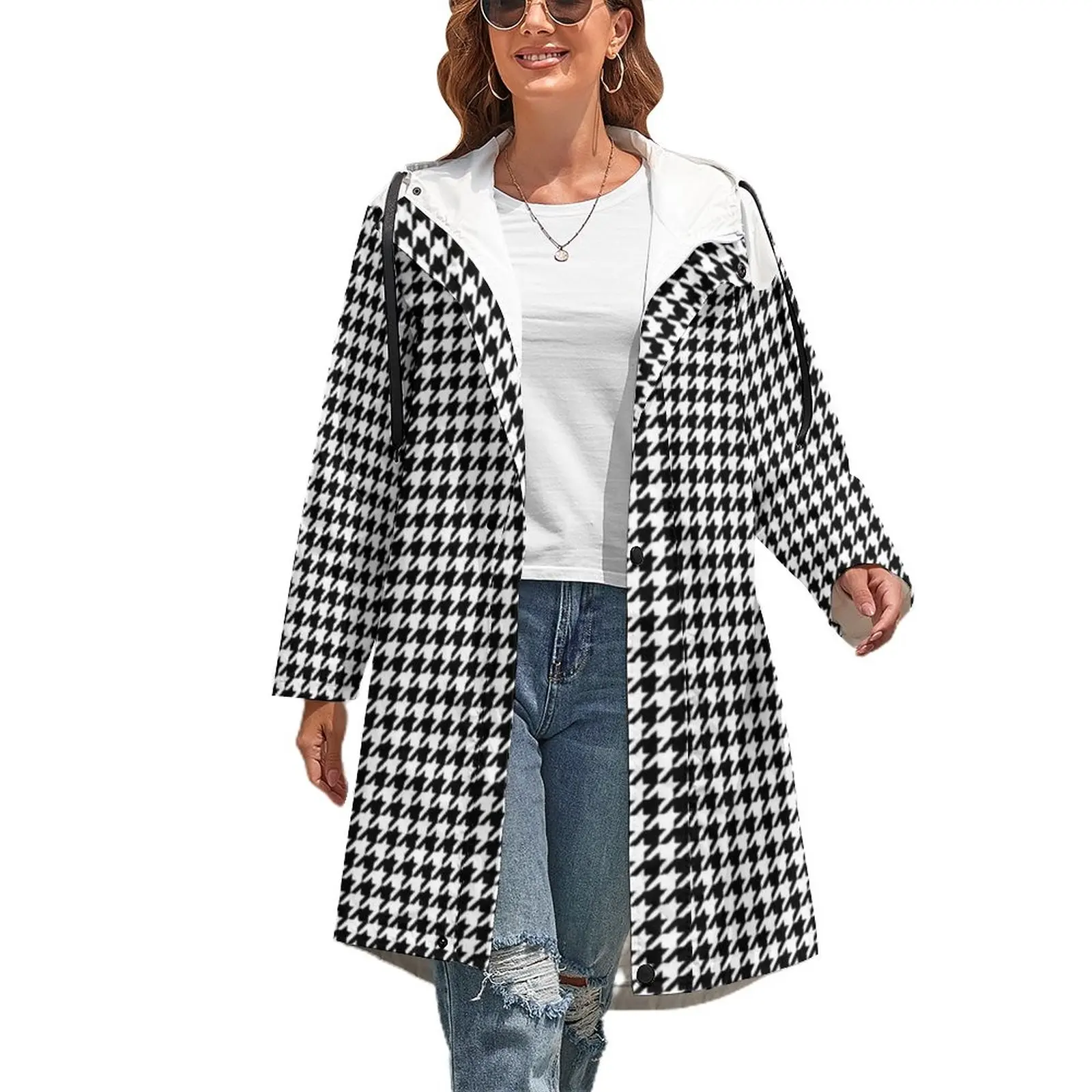 

Элегантное зимнее пальто с рисунком «гусиные лапки», Женский Классический Повседневный тренчкот черного и белого цветов в стиле ретро, вет...