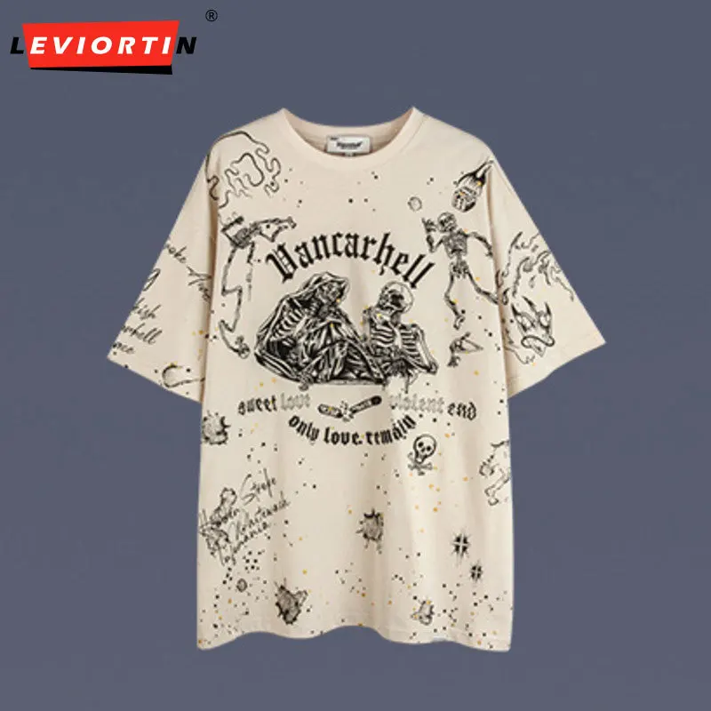 

Харадзюку мужские футболки большого размера с принтом черепа, букв, сердца, летняя модная футболка в стиле хип-хоп, Повседневная Уличная оде...