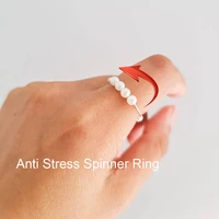 simulated pearl bead fidget spinner rings for women rotate anti stress anxiety ring engagement wedding ring jewelry gift bague