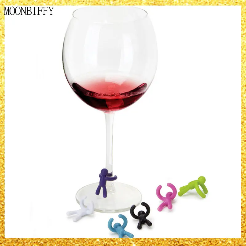 12PCs New Silicone Wine Glass Charms Little Men Cup Markers Party Cocktails Drinking Tags Sign Suction Cup Identifier for Party