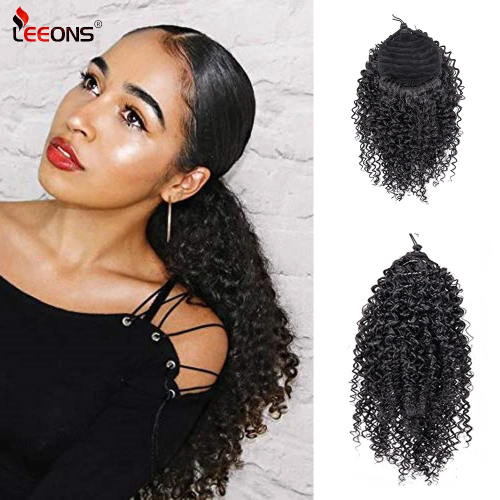 

Leeons Long Afro Kinky Curly Ponytail Hair 5 Colors Ombre Brazilian Drawstring Ponytail Clip In Hair Extensions Blonde Brown Bug