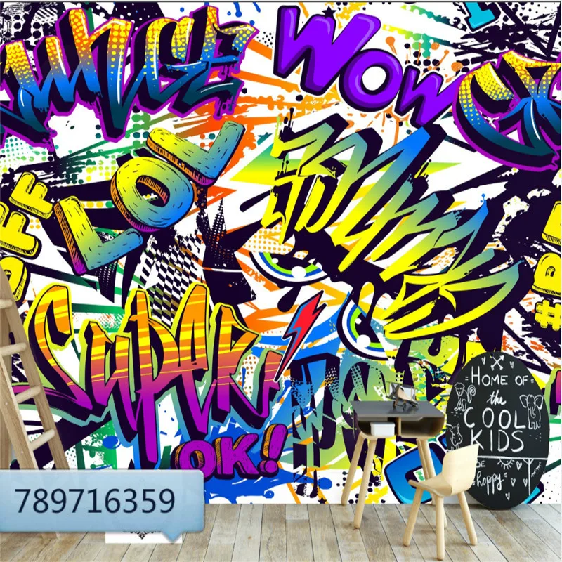 Абстрактный Граффити Стиль Текста Обои 3d с Личностью Уличного Искусства Музыкального Клуба Бара КТВ Обои для Стены 3D