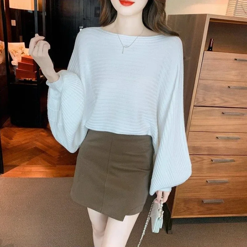 Пуловеры черные вязаные топы для женщин белый полосатый женский свитер с круглым