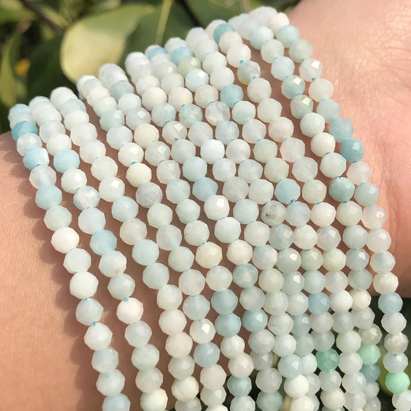 

Natural Faceted AA Blue Amazonite Stone Beads Round Loose Spacer Bead for Jewelry Making DIY Bracelet Accessories 15'' 3/4mm