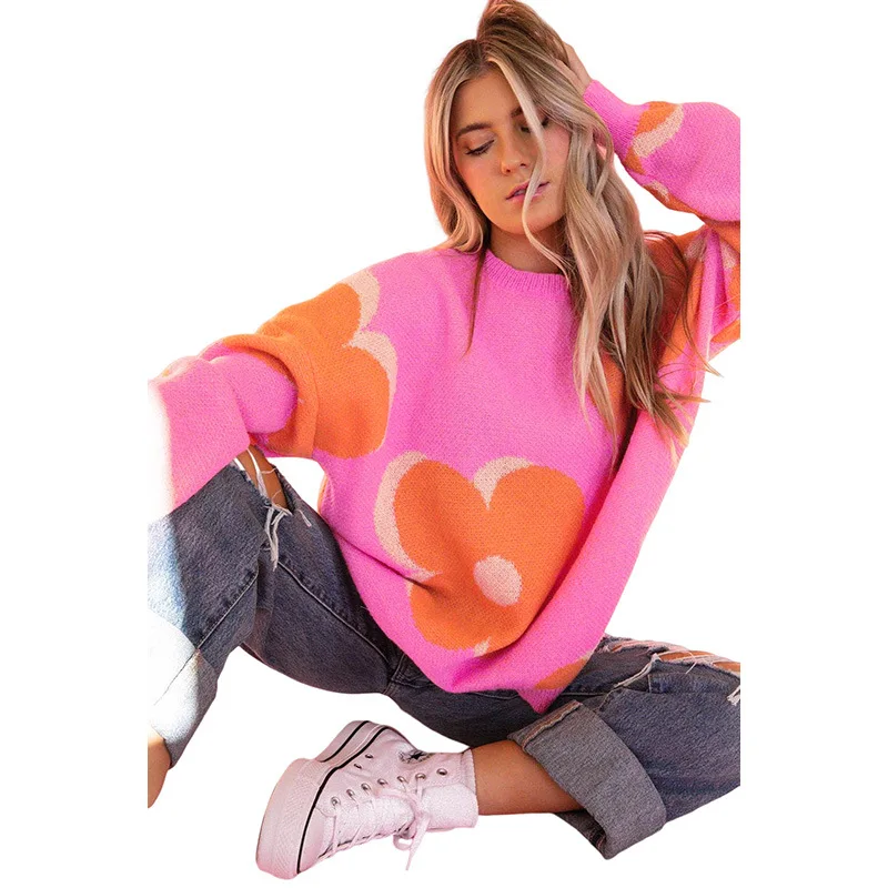 

Autumn winter warm jumper thick sweater women loose printed long sleeve pullover tops