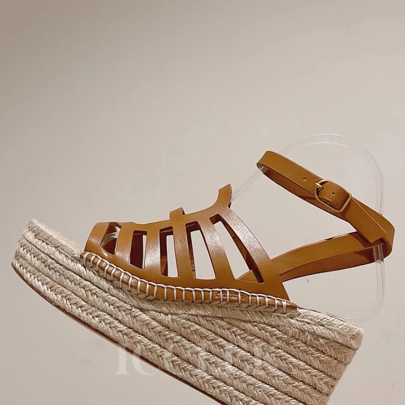 

Wedges Sandals Ladies Summer New Appear Whitening Platform High Heel Sandals Weave Design Narrow Band Upper Female Pumps