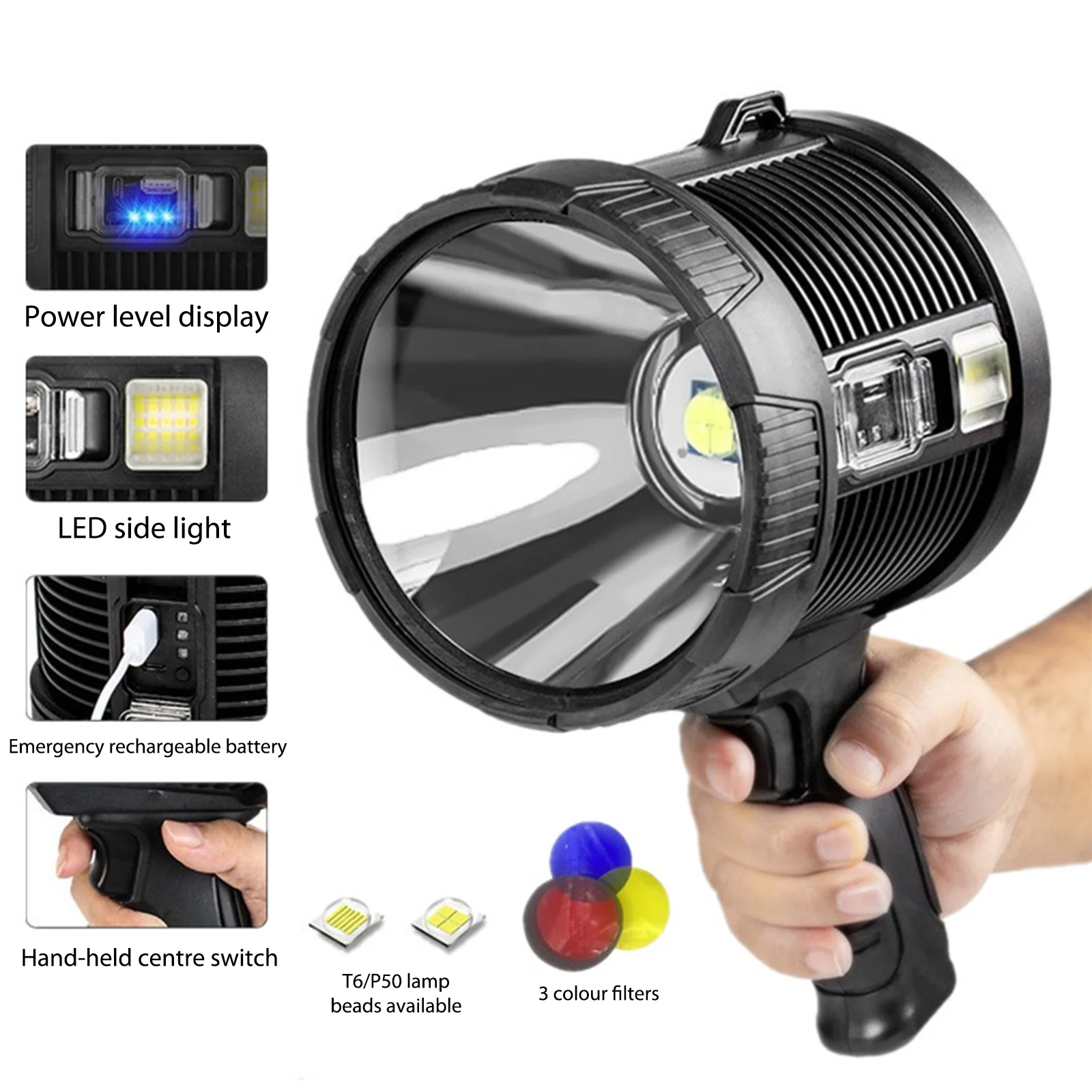 

Аварийный прожектор с USB, мощный фонарь на солнечной батарее, посветильник светильник с фиксированным фокусом, внешний аккумулятор, уличные...