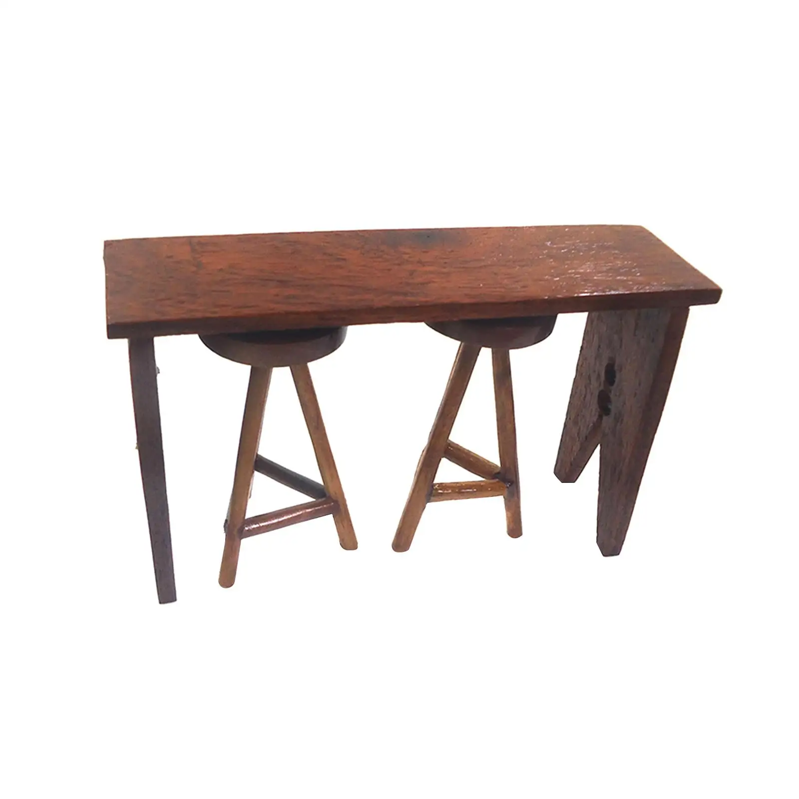 

Miniature Furniture Model Multipurpose Decorations Wooden 1/12 Desk Stool Bar