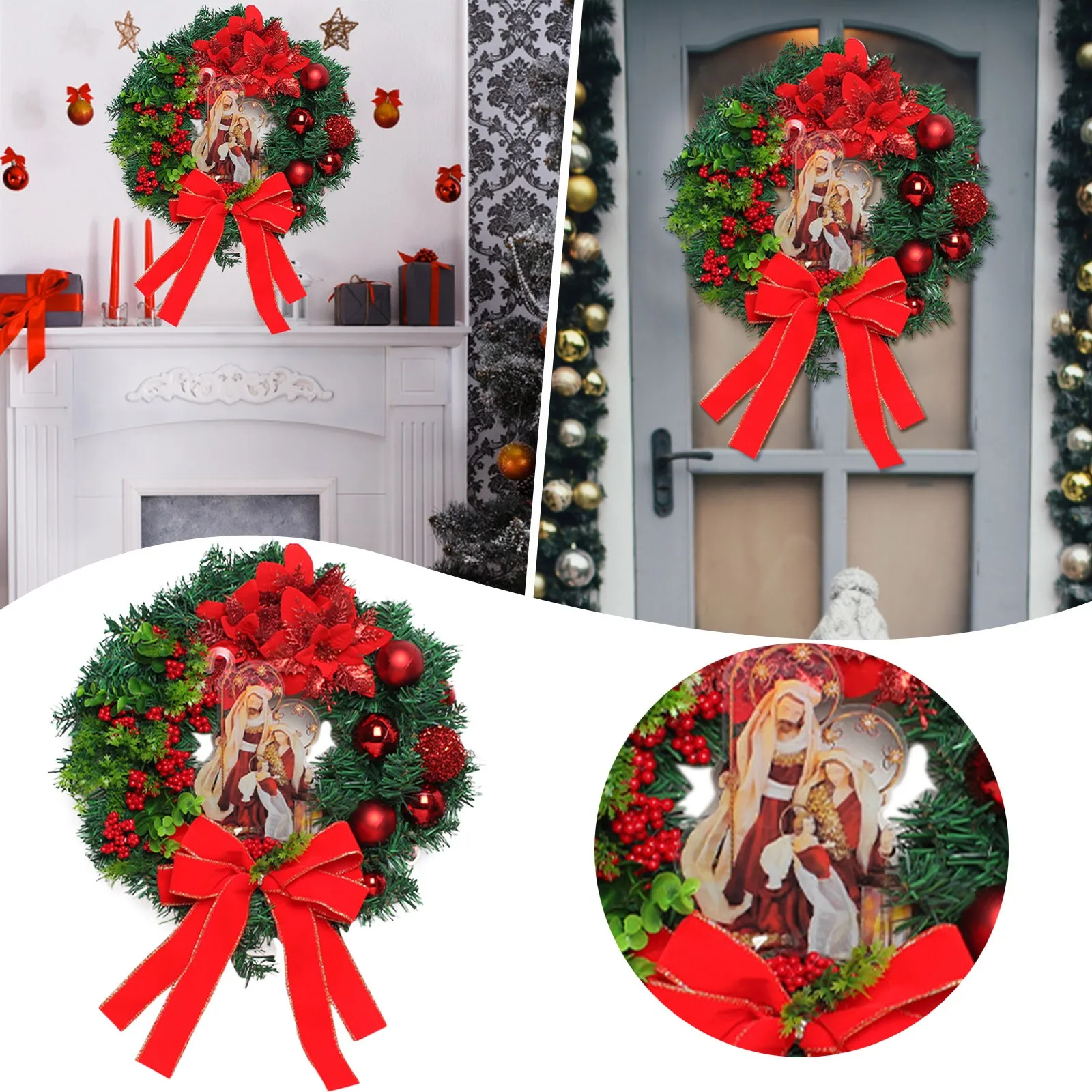 

Holy Christmas Wreath Lit Christmas Scene Wreath Christmas Wreath At The Front Door Christmas Wreath Wreath Window Suction Cups