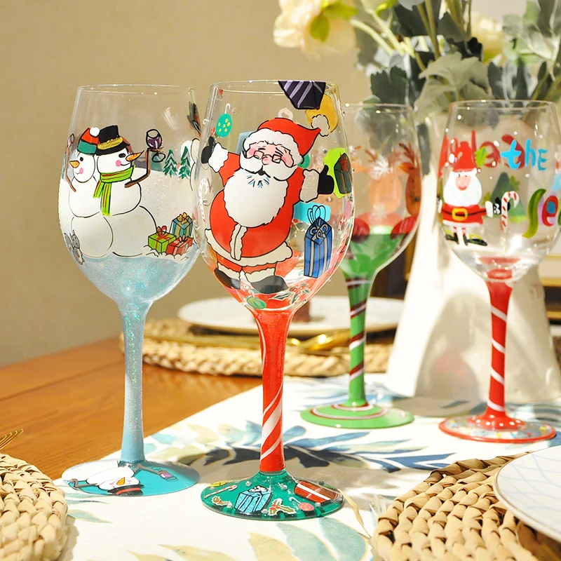 

1pcs Christmas Colored Glass Mugs Crystal Red Wine Glasses Goblet Birthday Gifts Wedding Supplies Glasses Wine Glasses Graffiti