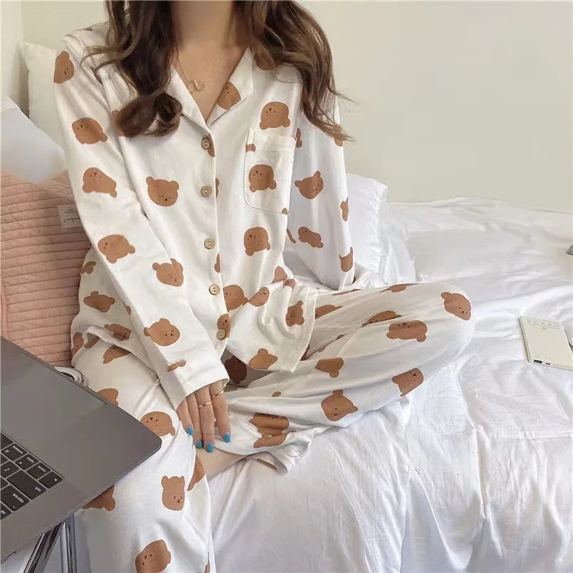 2022 New Autumn Women Thick Pajamas Set Printing Sleepwear Casual Long Sleeve Tops+Pants 2 Pieces Suit Home Clothes Loungewear
