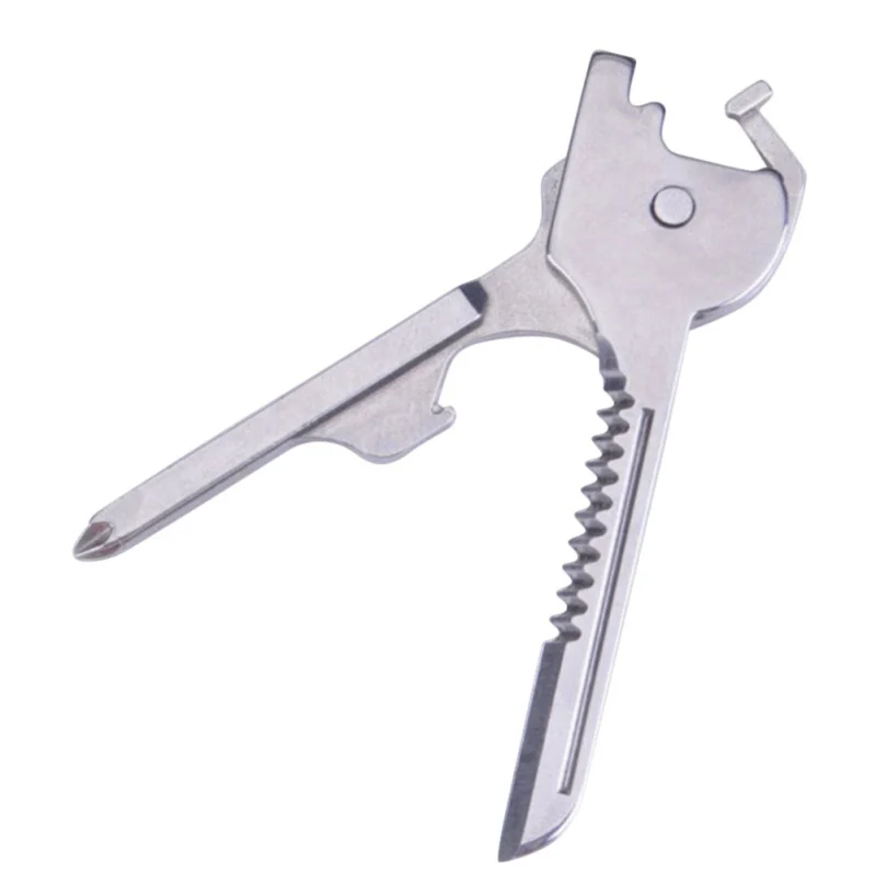 

6-in-1 Mini Cutter Multi-tool Folding Stainless Steel Screwdriver Bottle Opener Outdoor Key Chain Tool Folding Design