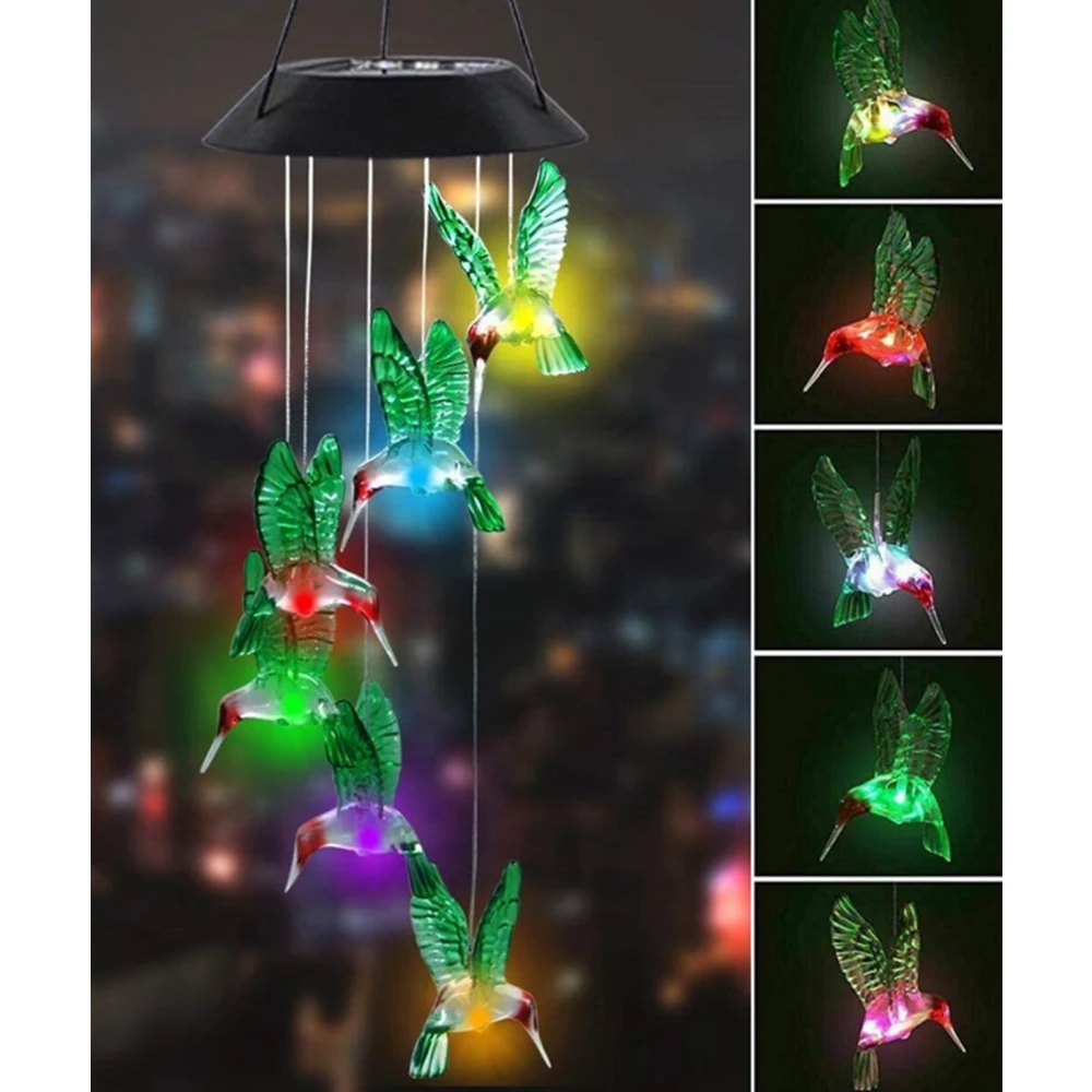 

Hummingbird Butterfly Dragonfly Waterproof Outdoor Light For Patio Yard Garde Solar Power Wind Bells Chime Crystal Ball