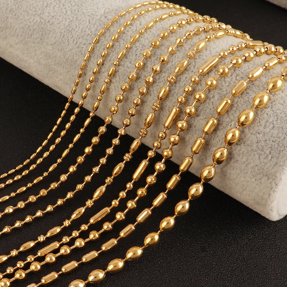 Colliers en acier inoxydable pour femmes  Long collier de perles  chaîne ras du cou  bijoux à la