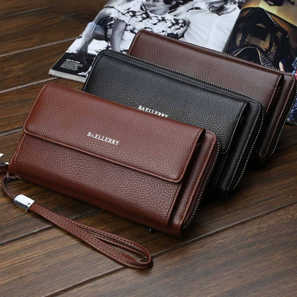 

2021 Men Solid Wallets Long Quality Large Capacity Business Organizer Wallet PU Leather Phone Pocket Card Holder Male Wallet