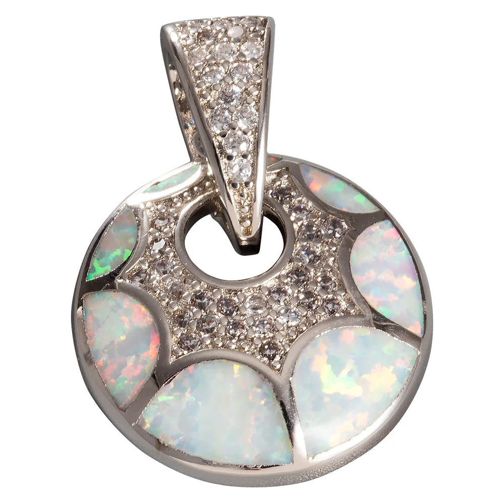 

Кулон KONGMOON с белым огненным опалом Женский, Ювелирное Украшение с серебряным покрытием, круглой формы, подвеска для ожерелья