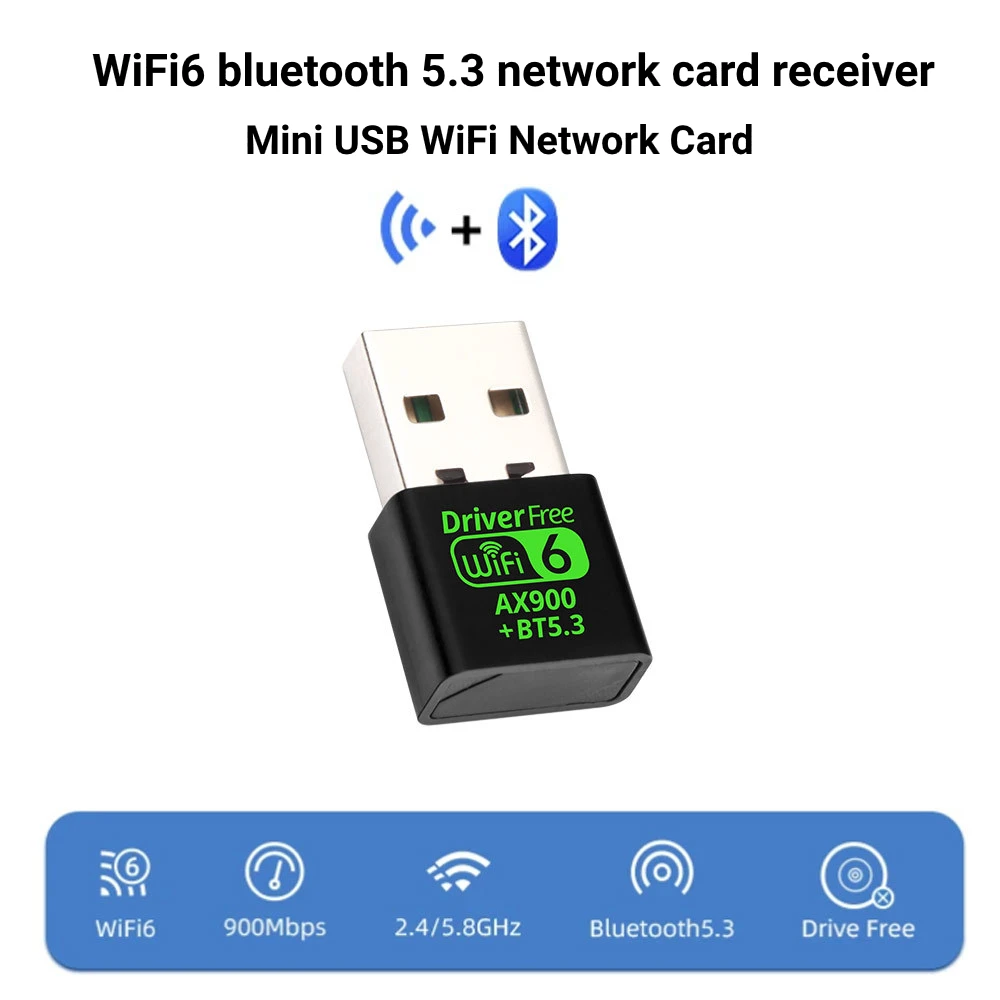 Фото USB Wi-Fi Bluetooth 900 адаптер 2 в 1, 5,3 Мбит/с, 2,4 ГГц и 5 ГГц №2