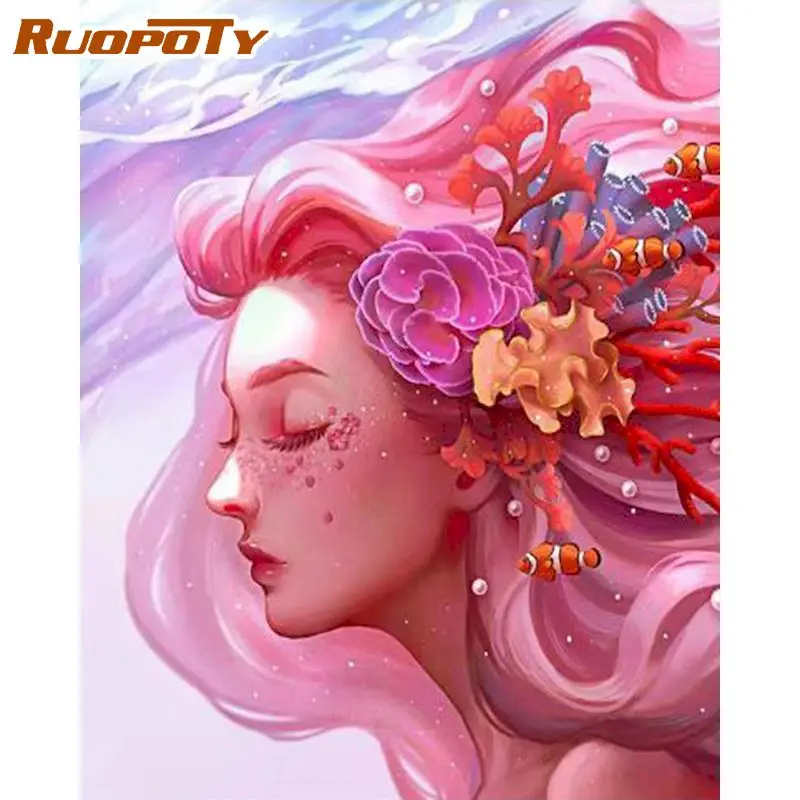 

RUOPOTY 60x75cm Painting By Numbers Girl Figure Handpainted Oil painting Frameless Paint By Numbers Adults Crafts Home Decor