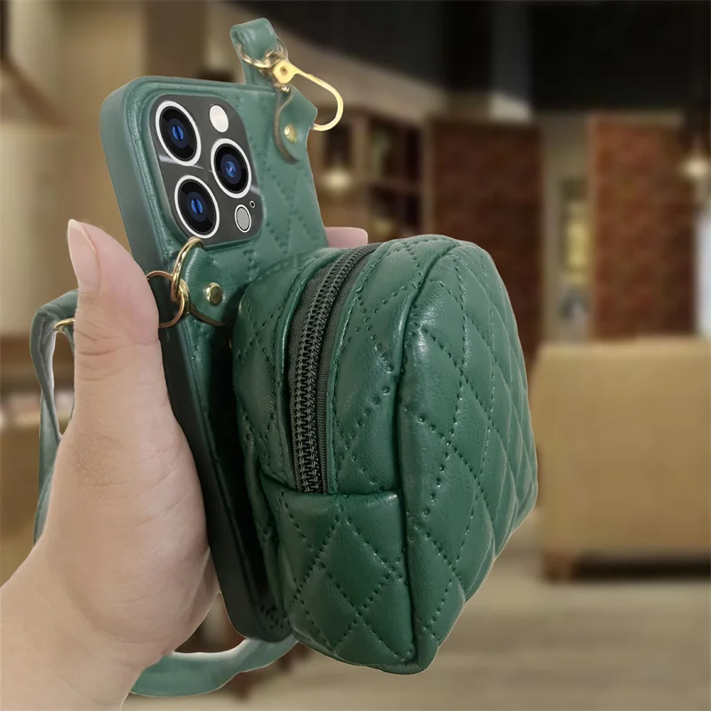 

Zipper Coin Purse Shoulder Strap Phone Case for iPhone 11 12 13 PRO MAX XR XS MAX 7 8 PLUS Crossbody Lanyard Card Poket Cover